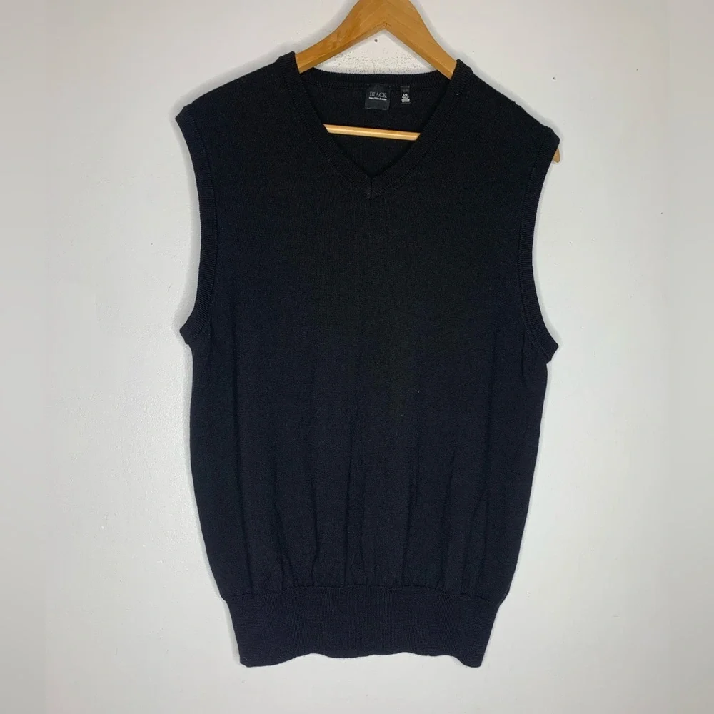 saks fifth avenue Black Label Wool V Neck Sleeveless Sweater Large CP0413